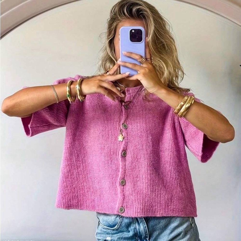 Pink knit Short Sleeve Tee